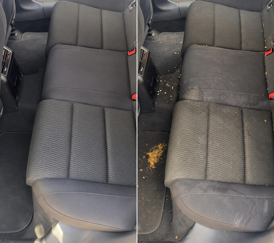 Untitled Auto-Rückbank aus Stoff vor und nach der Reinigung