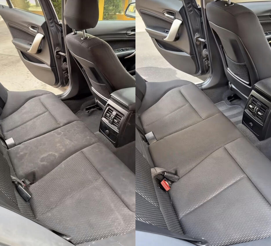 Auto-Innenreinigung in Wien: Rückbank vor und nach der Reinigung