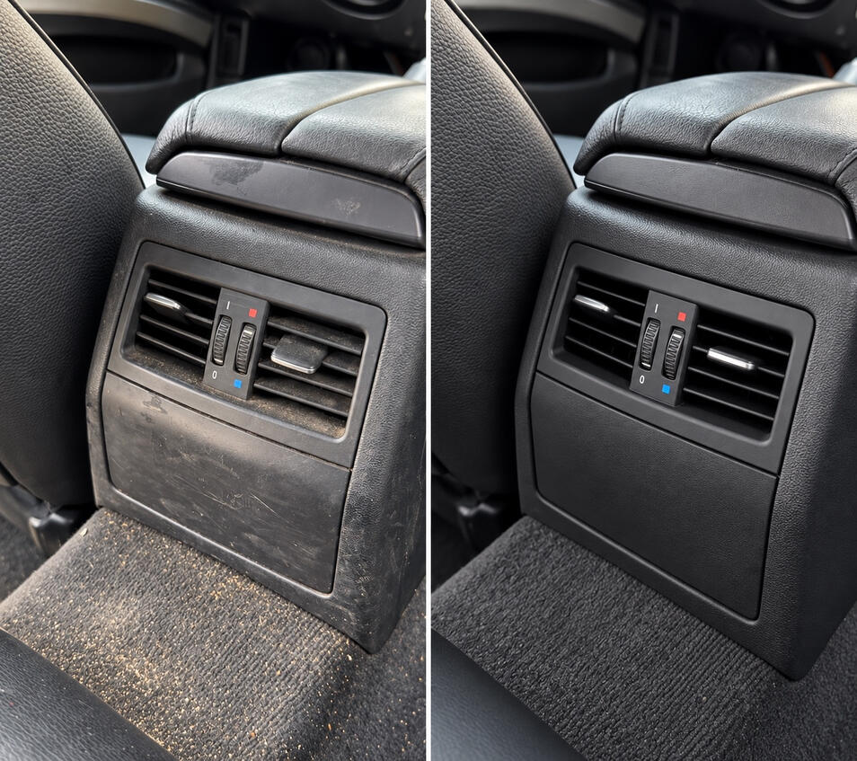 Lüftungsdüsen im Fahrzeug vor und nach der Detailreinigung
