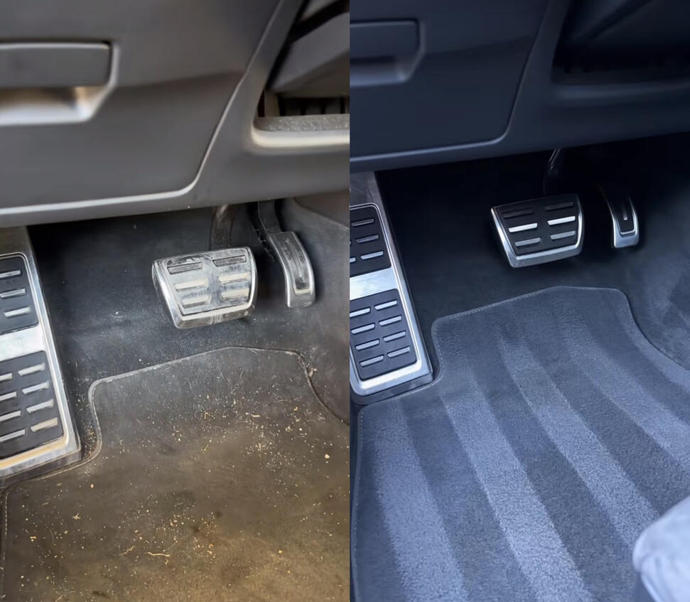 Autoteppich vor und nach der Innenreinigung