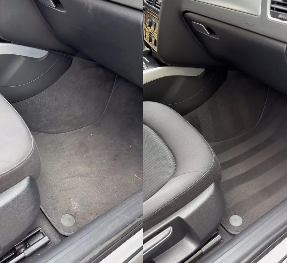 Stoffsitz im Auto vor und nach der Reinigung