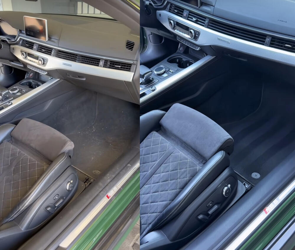 Auto-Innenraum vor und nach der Reinigung in Wien