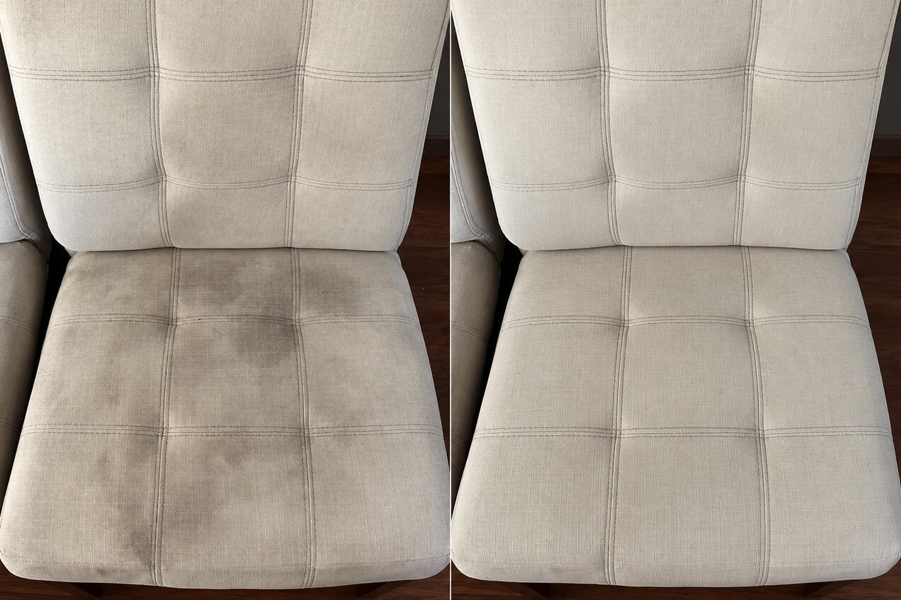 Stoffsofa vor und nach der Reinigung