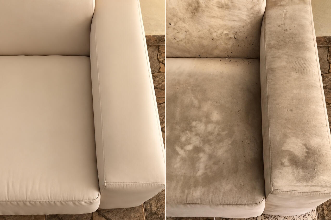 Sofa-Armlehne vor und nach der Polsterreinigung